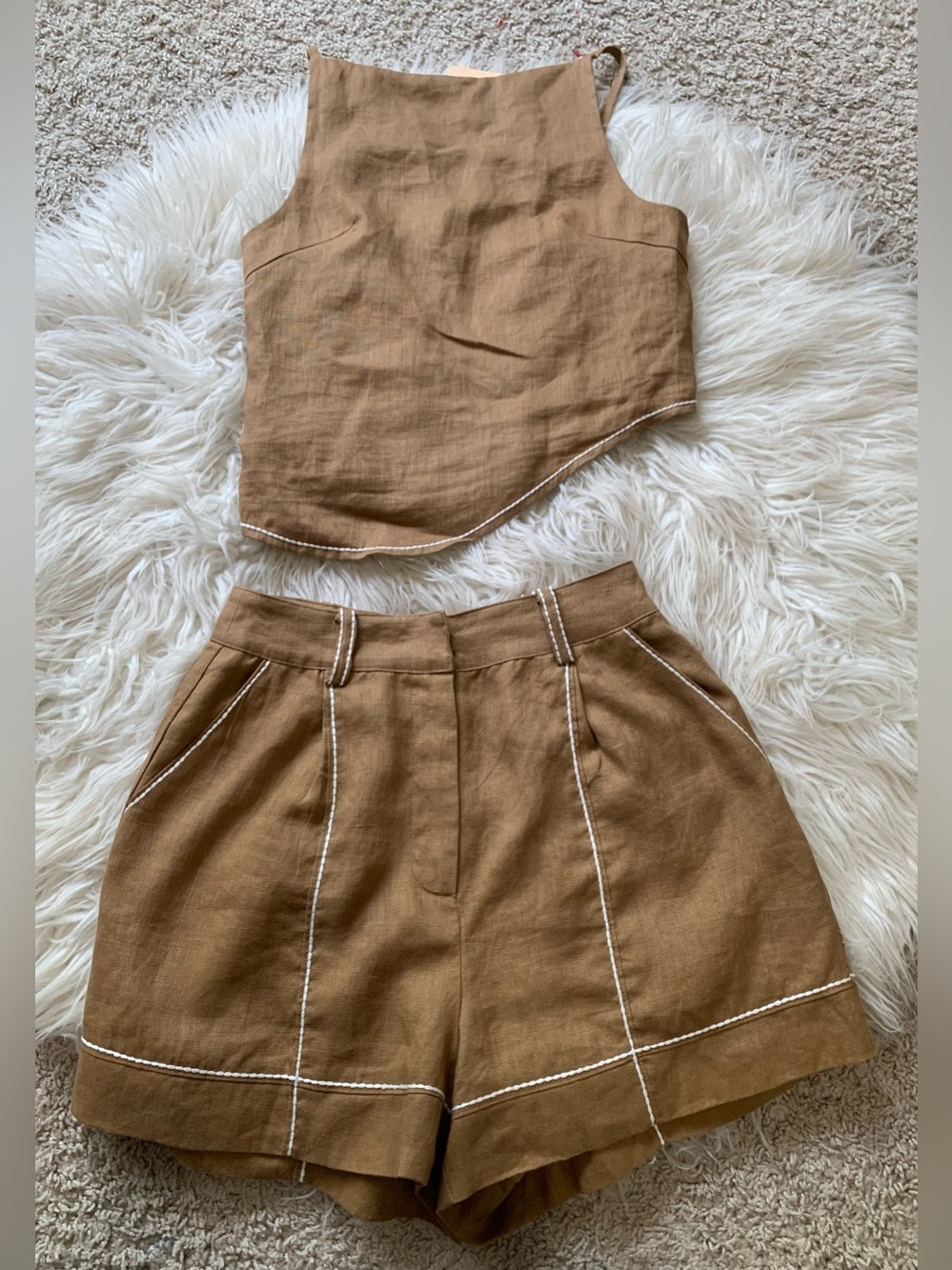 NWT Sancia The Coralie Top The Monte Shorts Set Linen Honey Brown Size XS/S